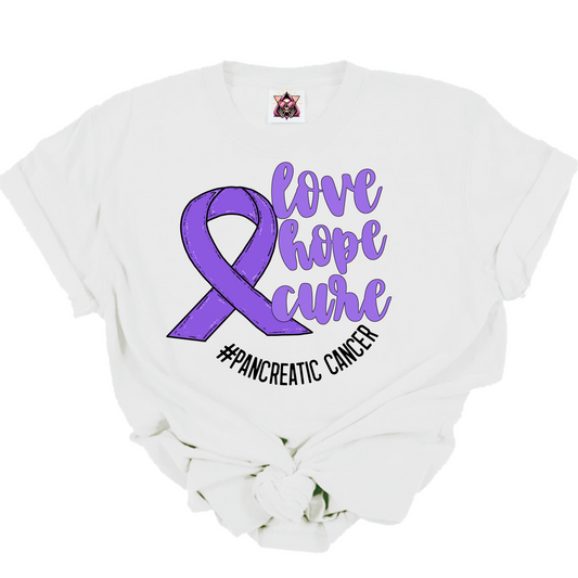 Love Hope Cure Pancreatic Cancer Purple Ribbon Awareness DTF Transfer