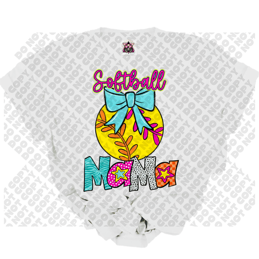 Softball MAMA Star Colorful DTF Transfer
