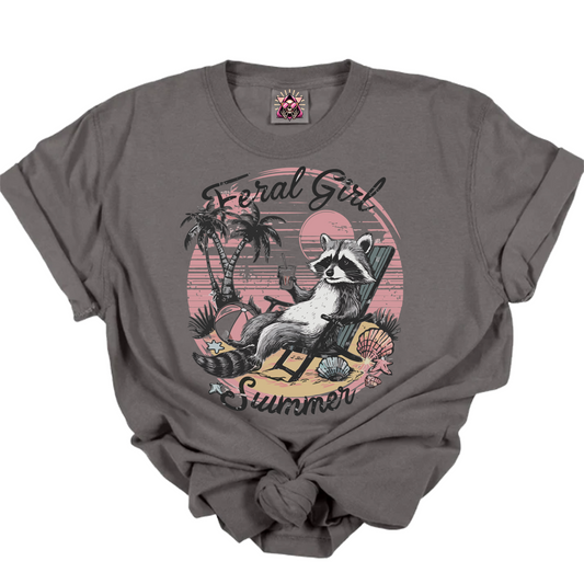 Feral Girl Summer Racoon DTF Transfer