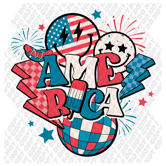 America Smiley 4th of July DTF Transfer