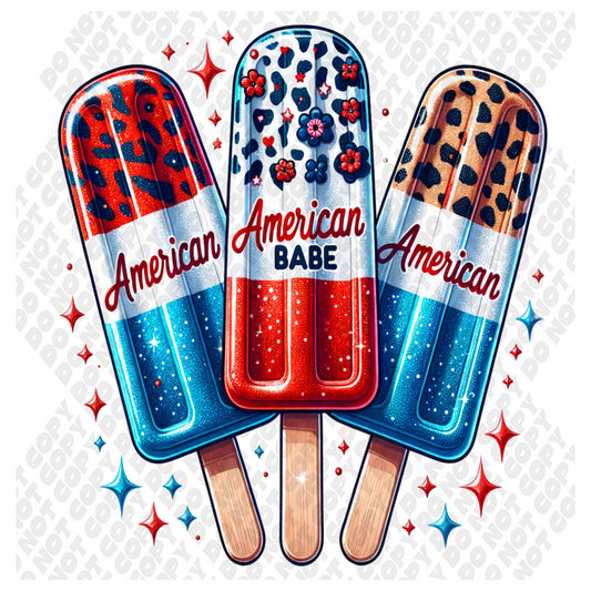 American Babe Popsicle 4th of July DTF Transfer