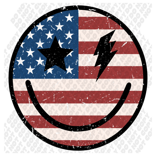 American Smiley Face 4th of July DTF Transfer