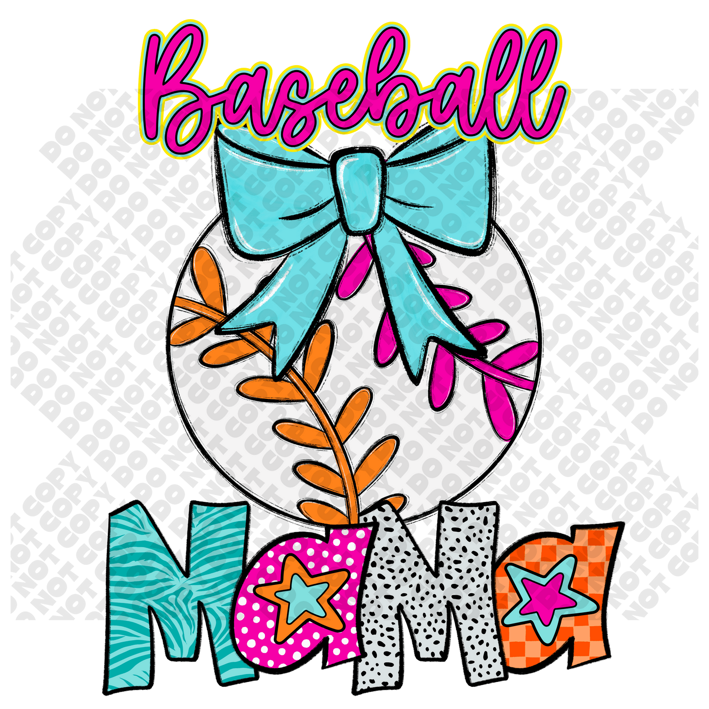 Baseball MAMA Star Colorful DTF Transfer
