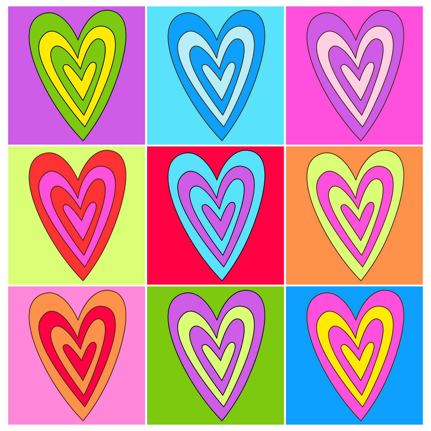 Colored Hearts DTF Transfer