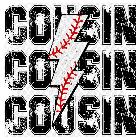 Cousin Baseball Lighting Bolt DTF Transfer