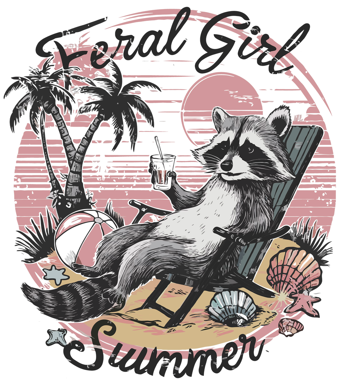 Feral Girl Summer Racoon DTF Transfer
