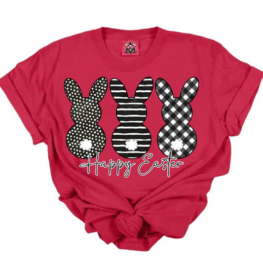 Happy Easter Black and White Pattern Bunny DTF Transfer