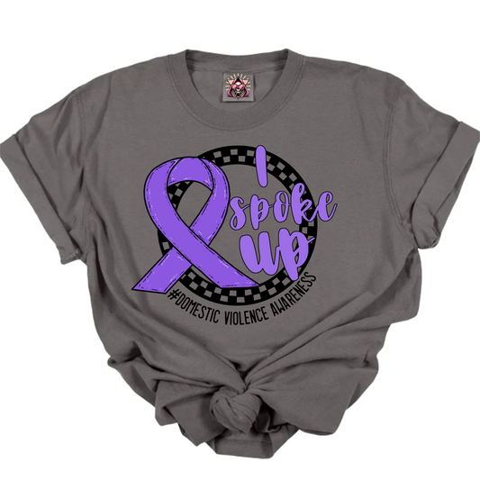 I Spoke Up Domestic Violence Awarness Purple Ribbon DTF Transfer