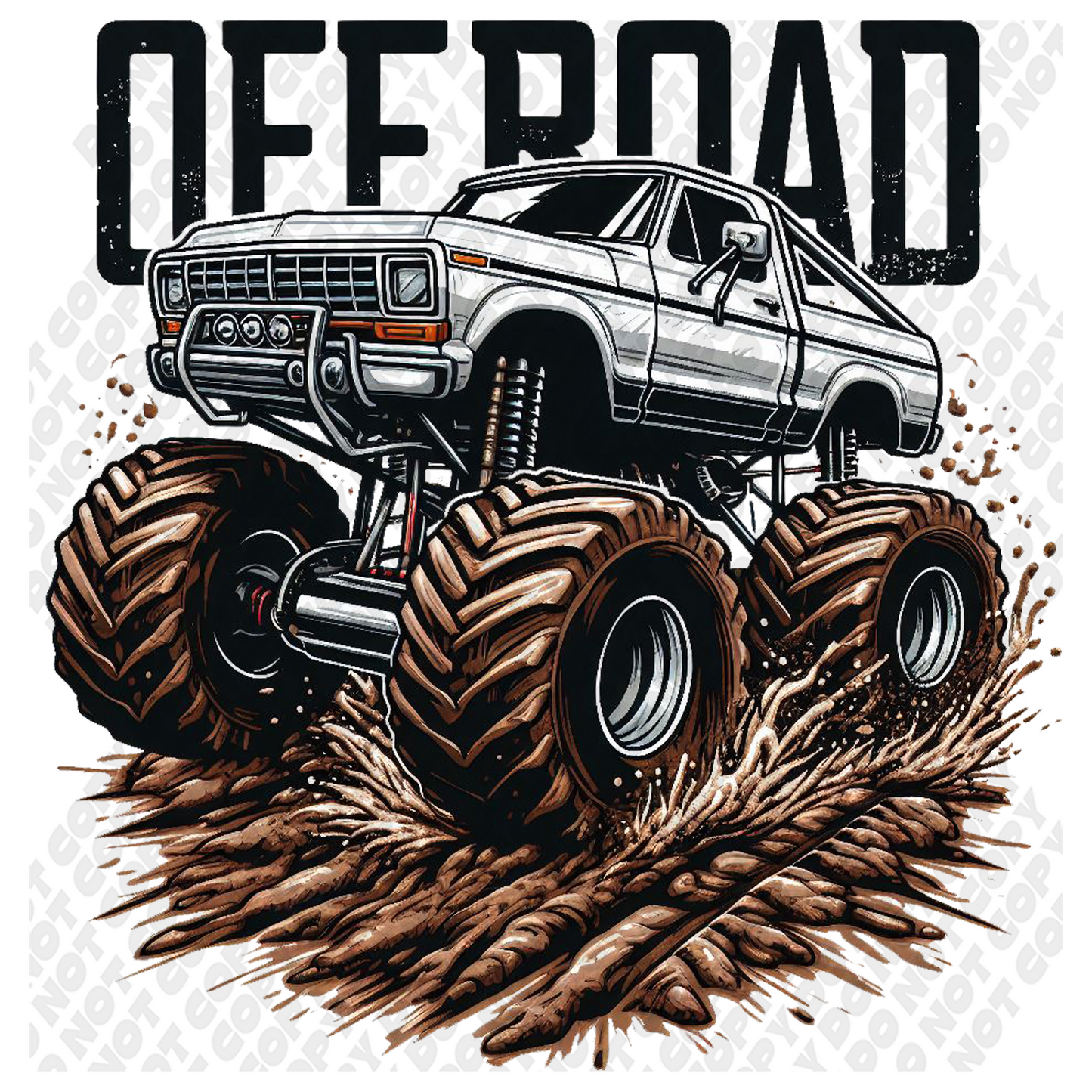 Off Road White Monster Truck DTF Transfer