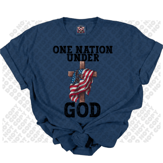 One Nation Under God Cross American Flag DTF Transfer