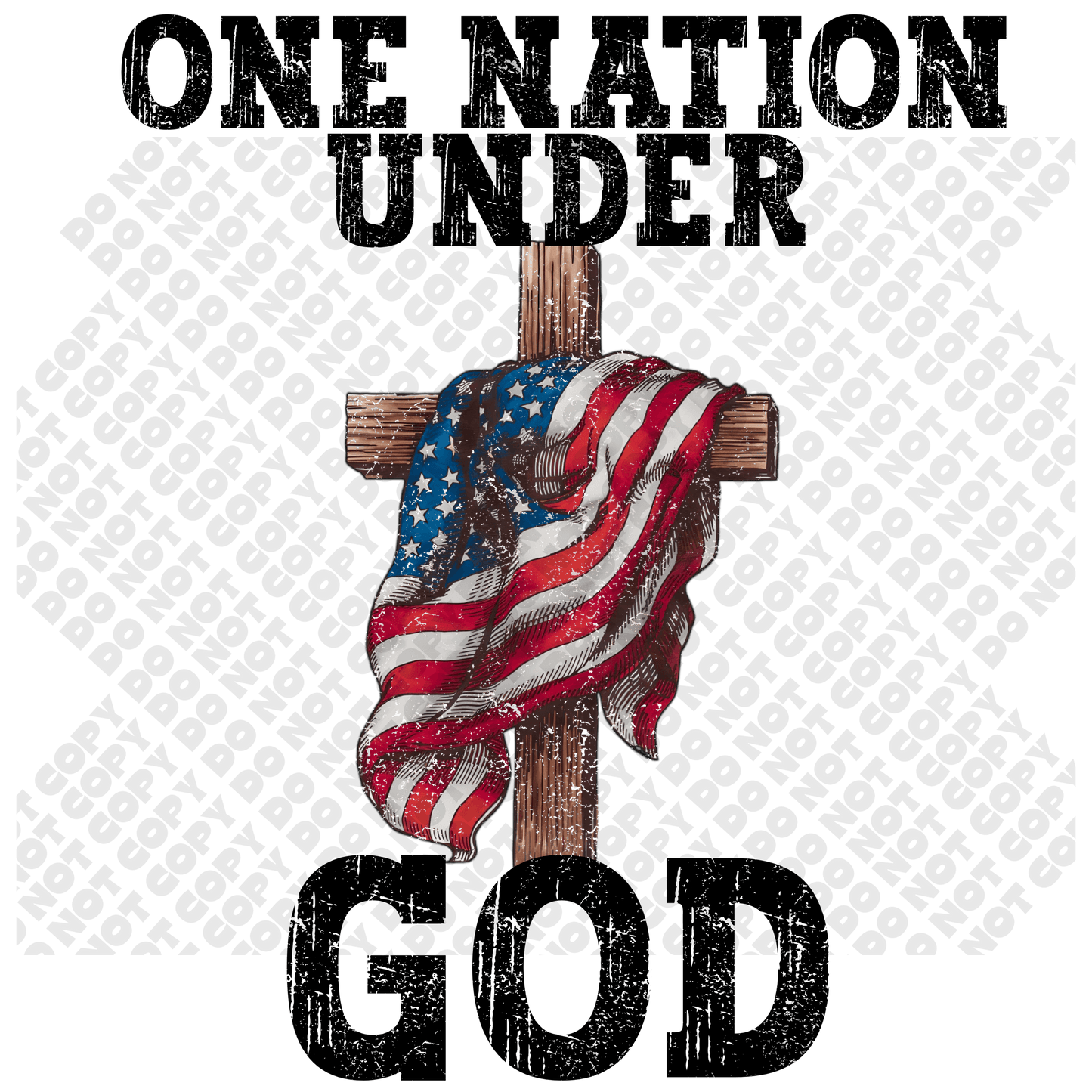 One Nation Under God Cross American Flag DTF Transfer