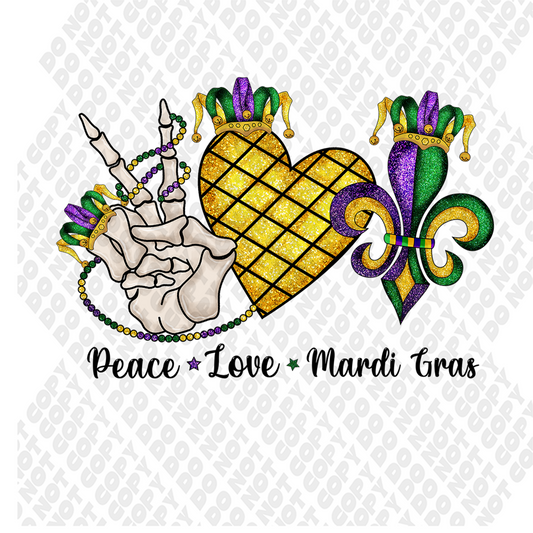 Peace Love Mardi Gras Skeleton Transfer