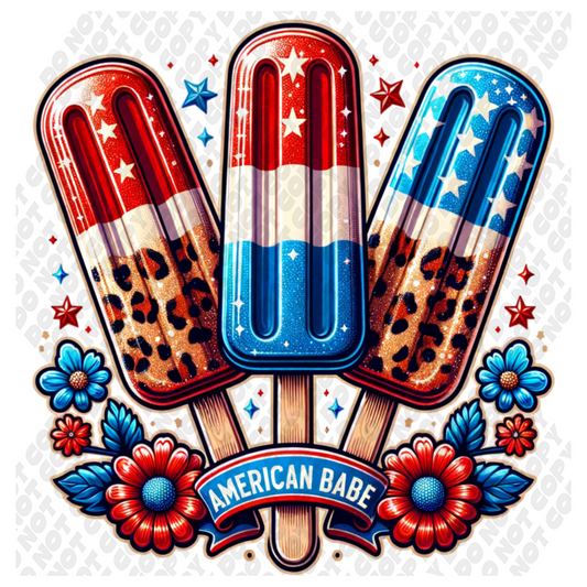 American Babe Popsicle 4th of July DTF Transfer