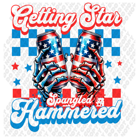 Getting Star Spangled Hammered Skeleton Beer 4th of July DTF Transfer