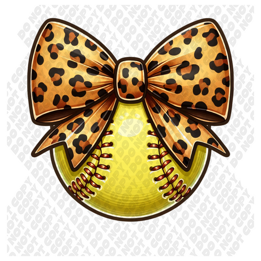 Softball Leopard Print Bow DTF Transfer