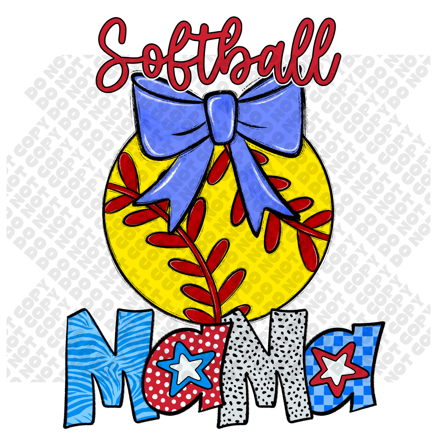 Softball MAMA Star Colorful DTF Transfer