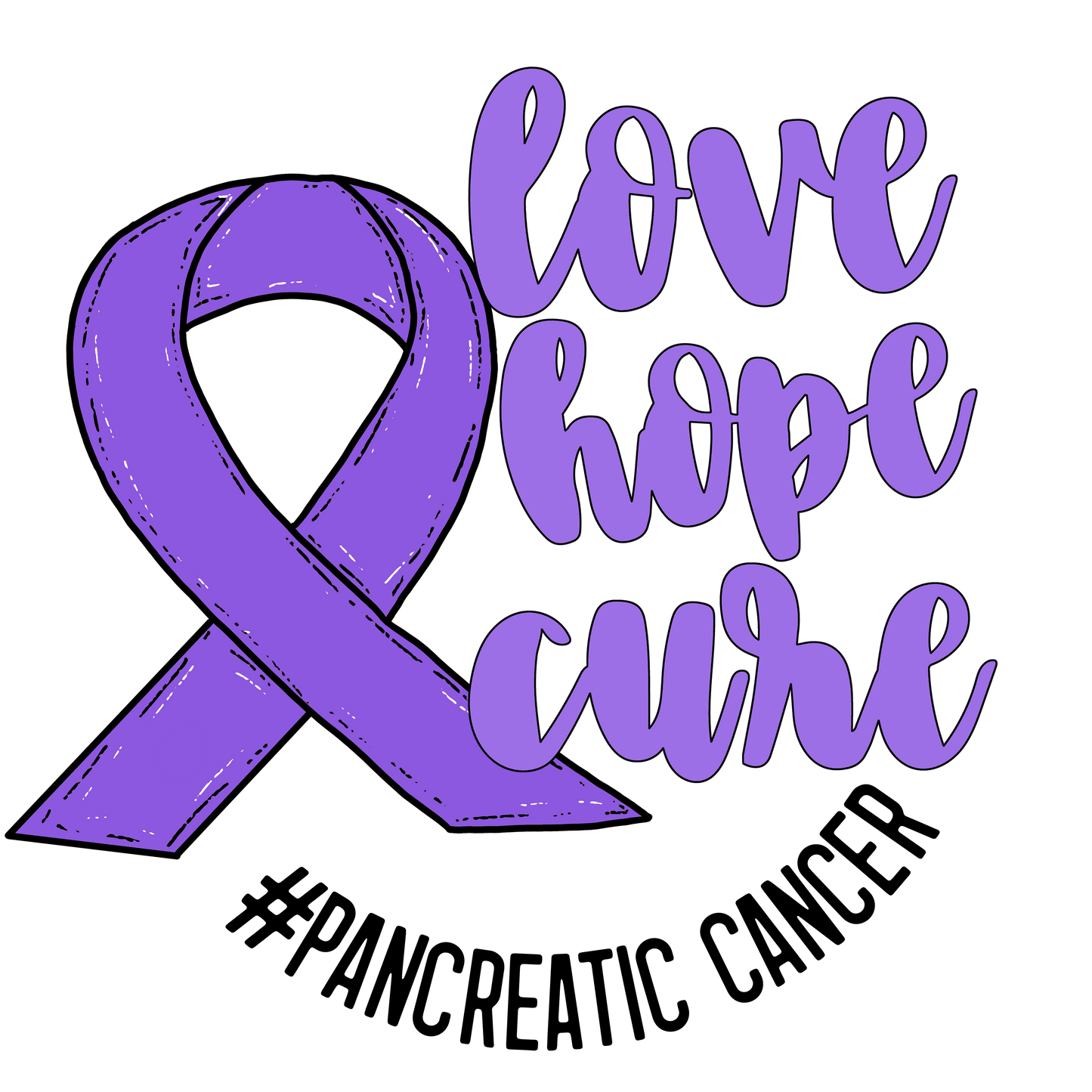 Love Hope Cure Pancreatic Cancer Purple Ribbon Awareness DTF Transfer