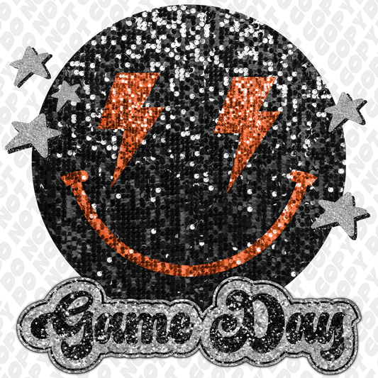 Game Day Glitter Smiley Face DTF Transfer