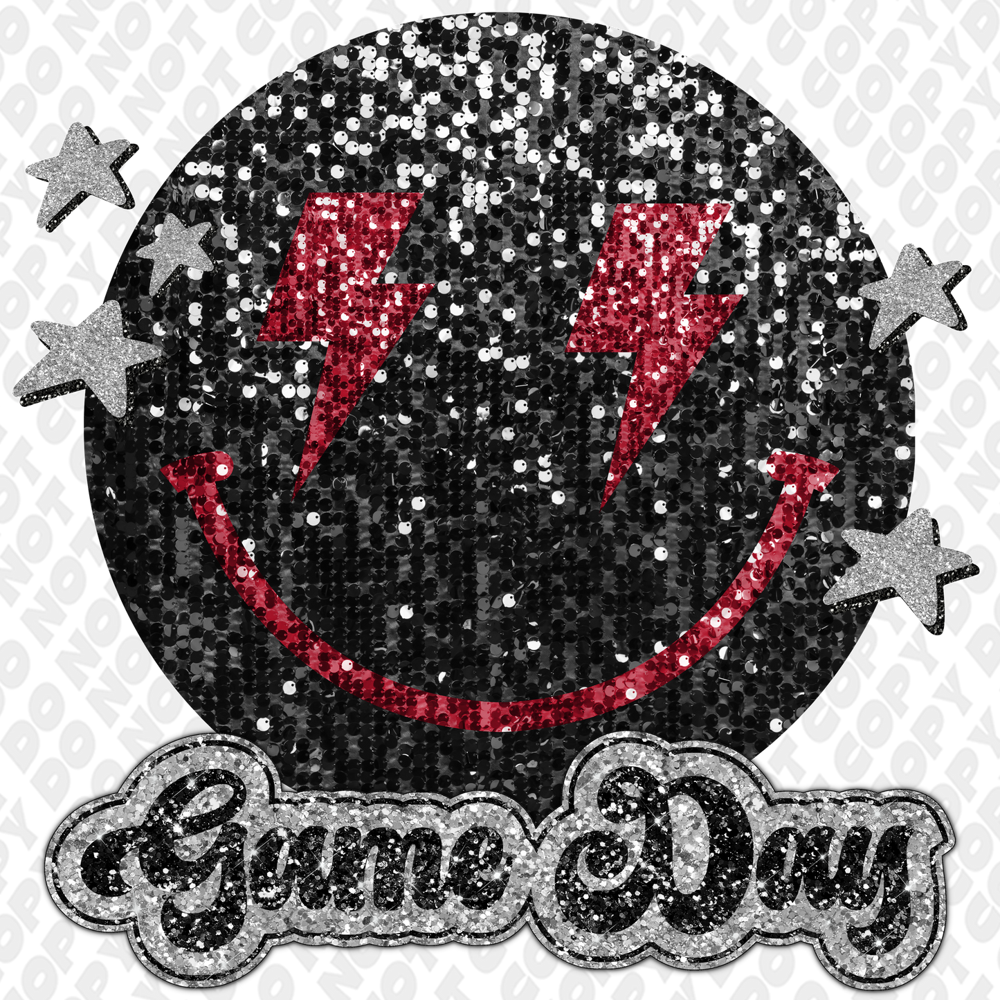 Game Day Glitter Smiley Face DTF Transfer