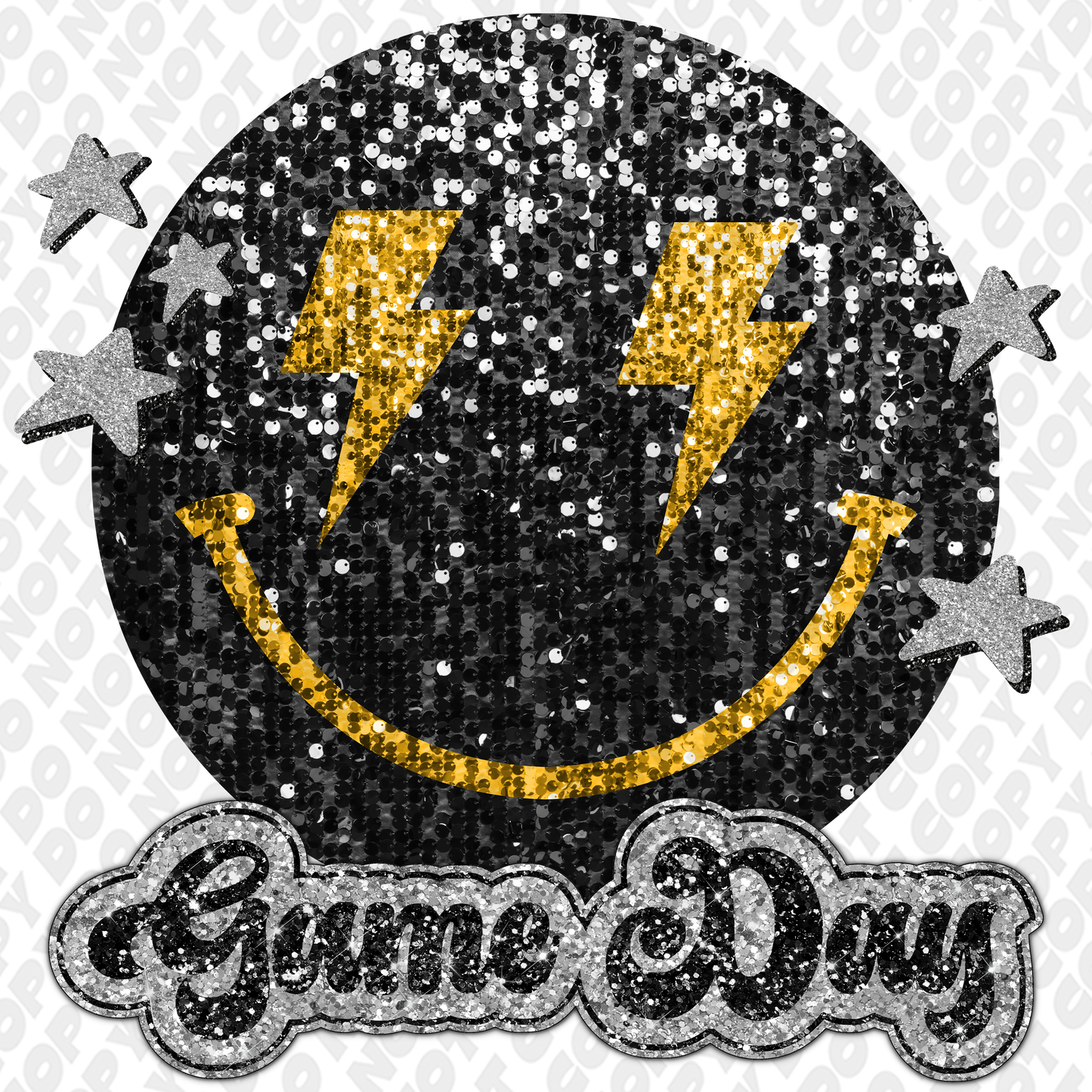 Game Day Glitter Smiley Face DTF Transfer