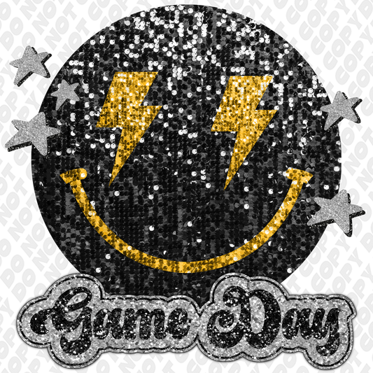Game Day Glitter Smiley Face DTF Transfer