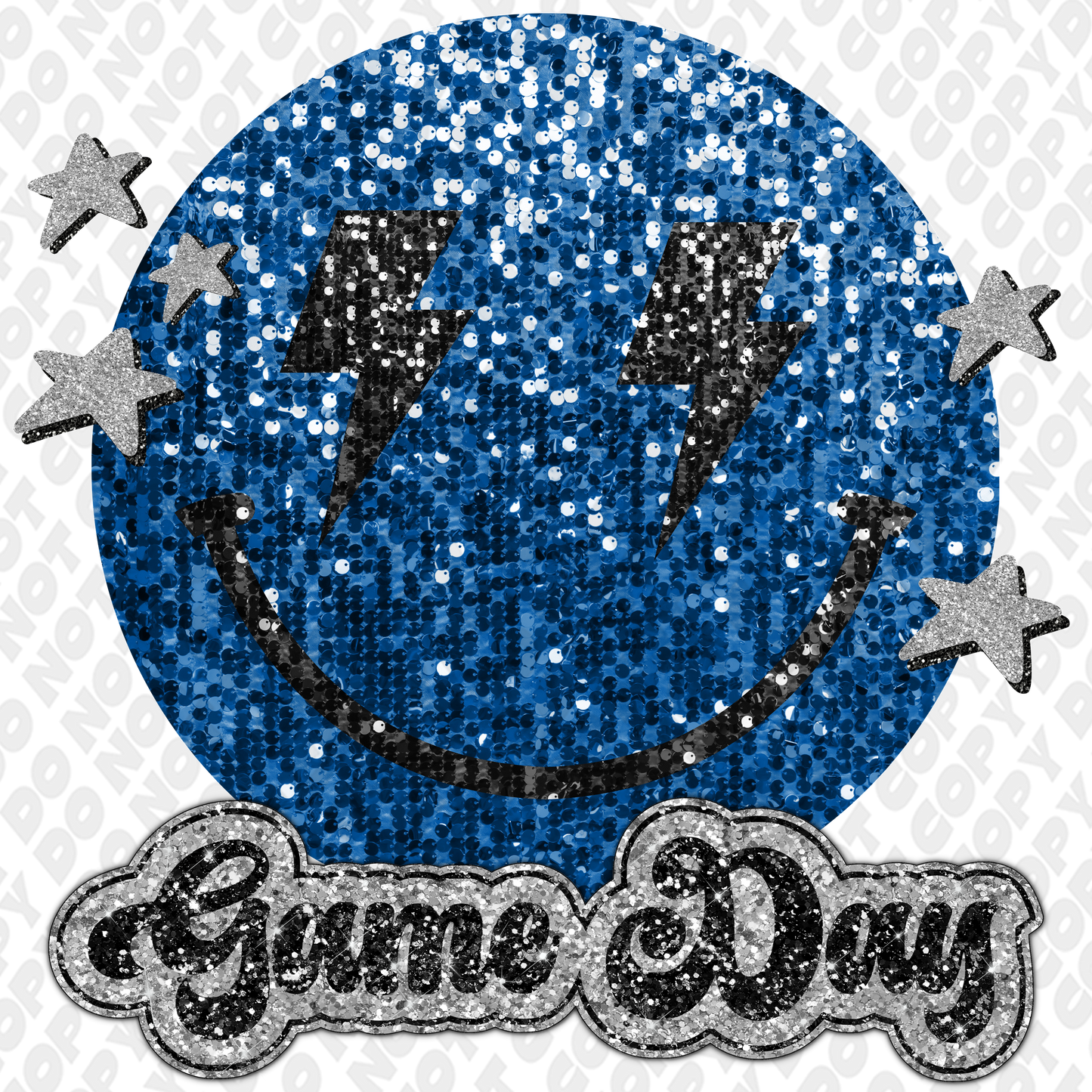 Game Day Glitter Smiley Face DTF Transfer