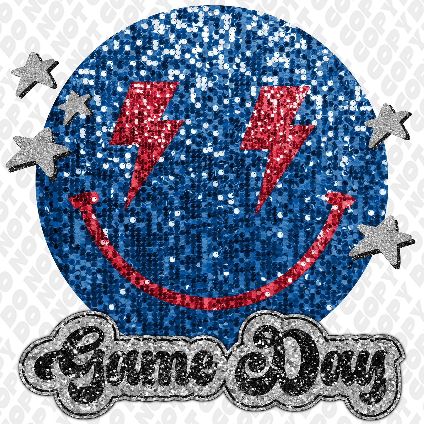 Game Day Glitter Smiley Face DTF Transfer