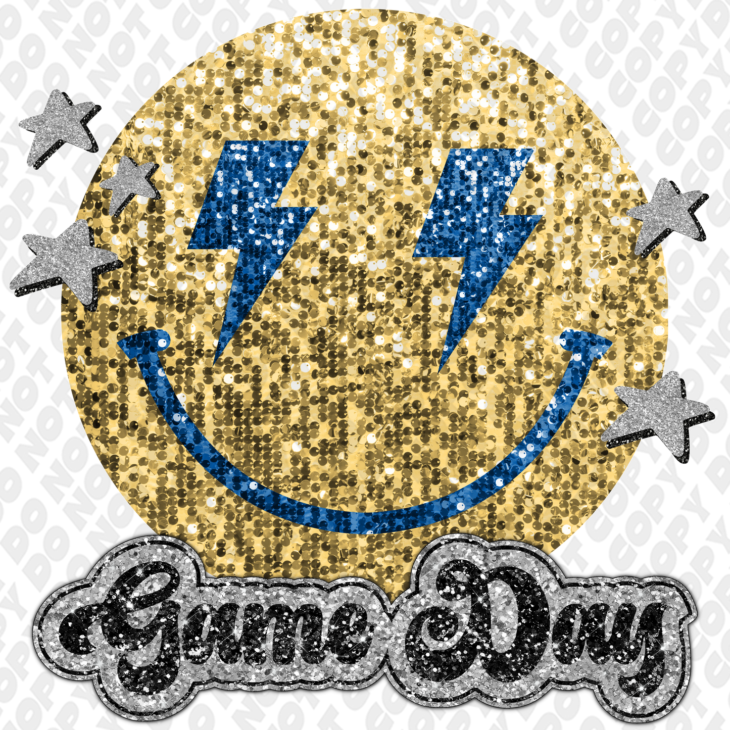 Game Day Glitter Smiley Face DTF Transfer
