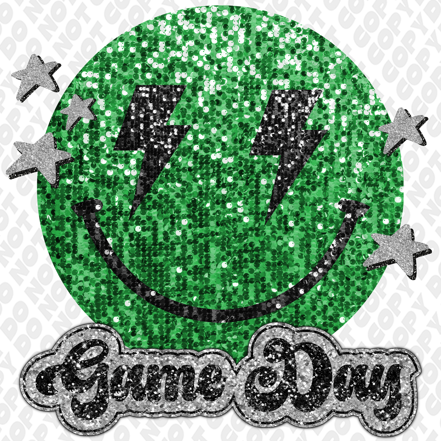 Game Day Glitter Smiley Face DTF Transfer