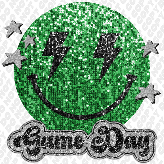 Game Day Glitter Smiley Face DTF Transfer