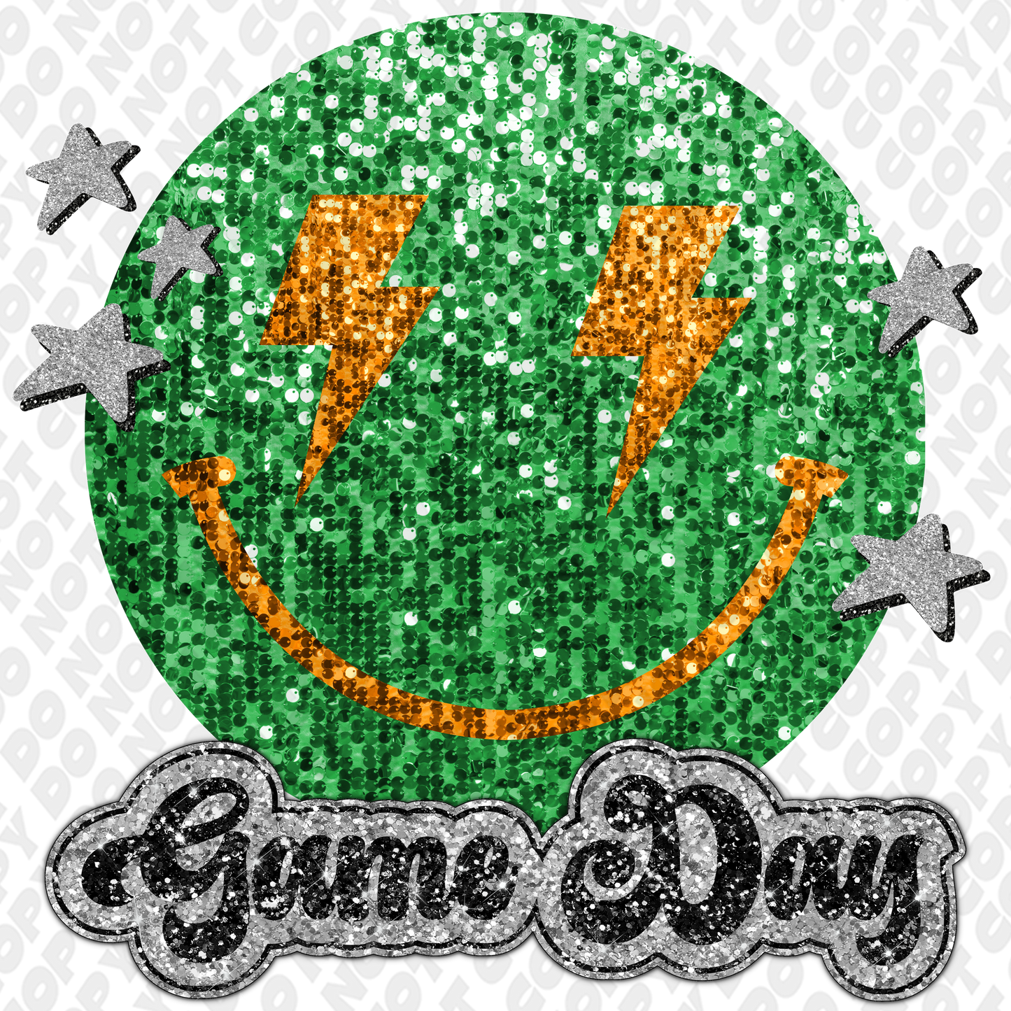 Green Dark Yellow Glitter Game Day Smiley