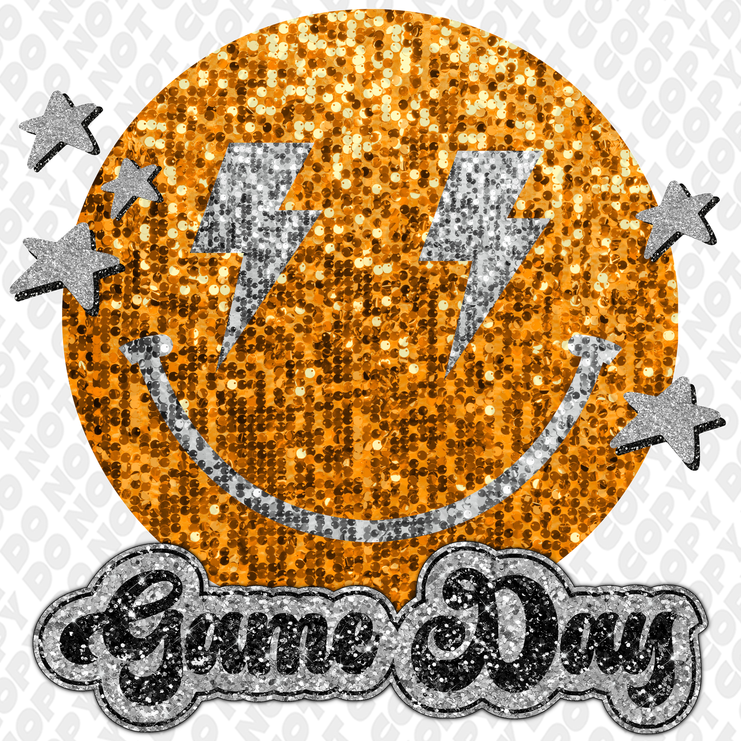 Dark Yellow Silver Glitter Game Day Smiley
