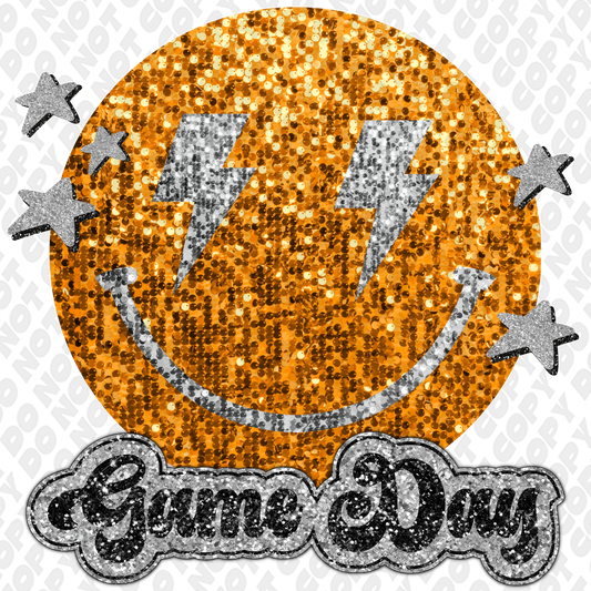 Dark Yellow Silver Glitter Game Day Smiley
