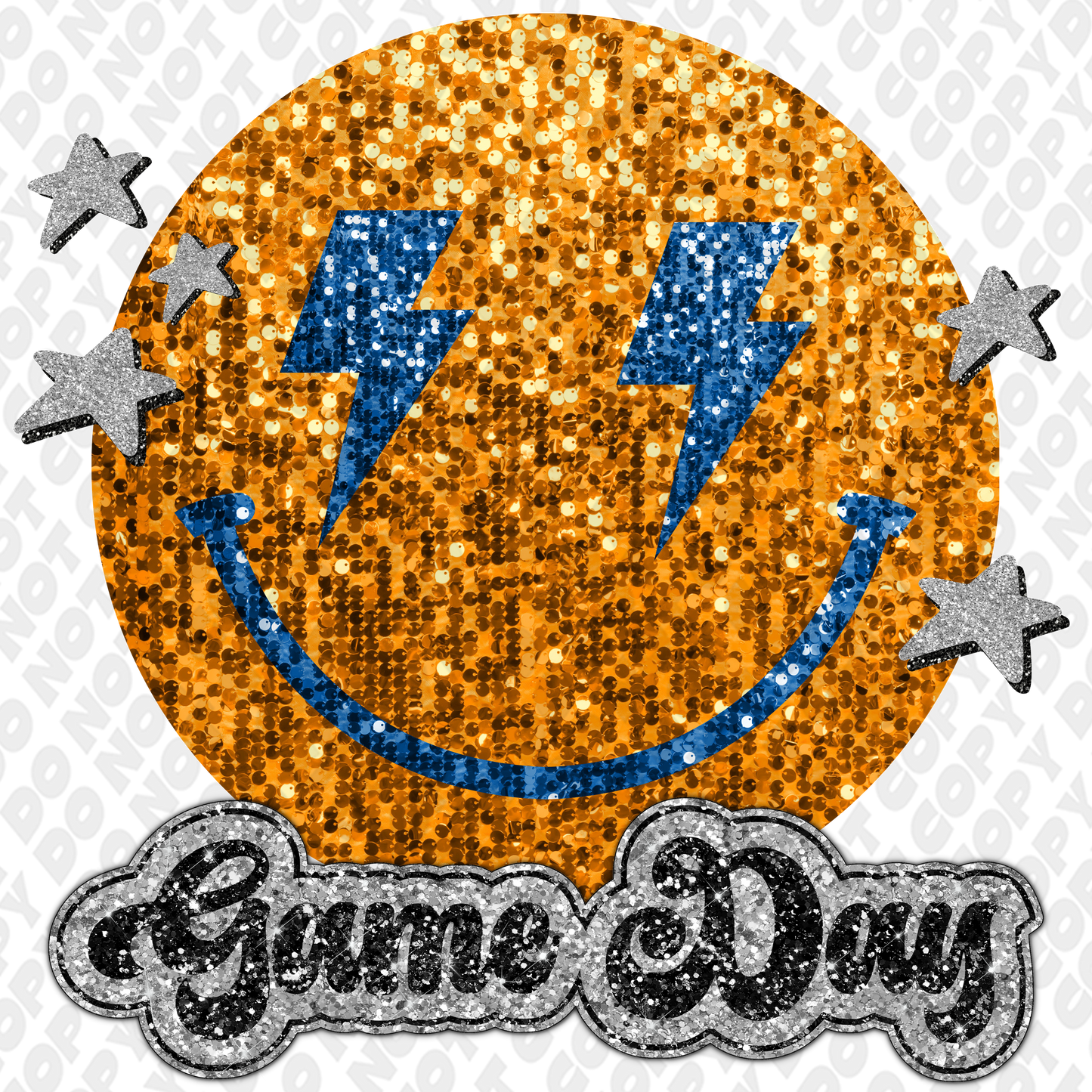 Dark Yellow Light Blue Glitter Game Day Smiley