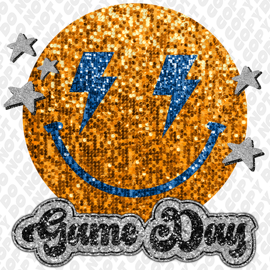 Dark Yellow Light Blue Glitter Game Day Smiley