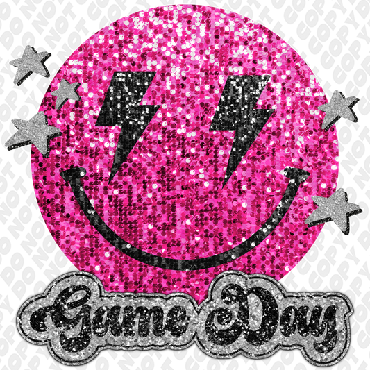 Game Day Glitter Smiley Face DTF Transfer