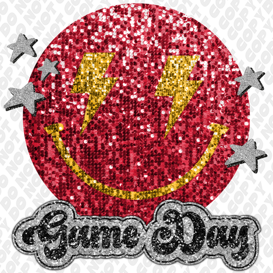 Red Dark Yellow Glitter Game Day Smiley