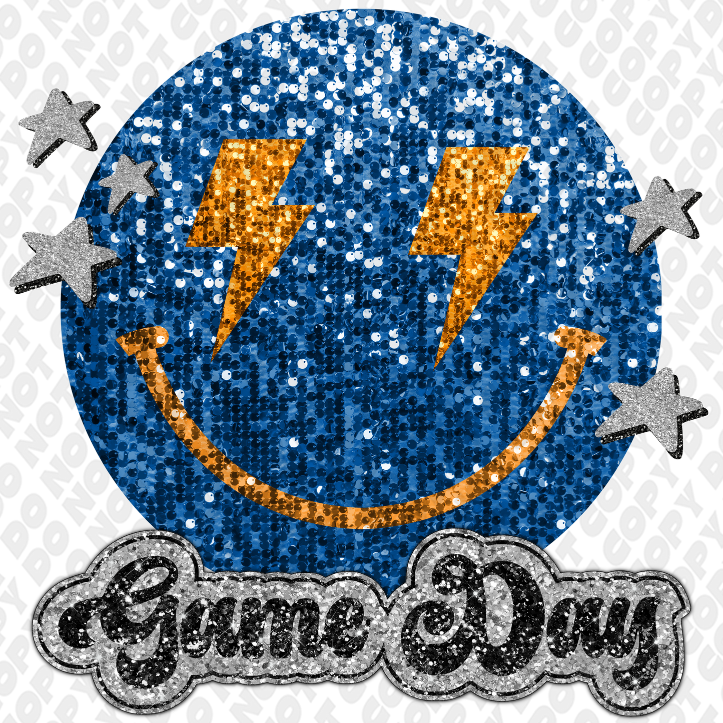 Light Blue Yellow Glitter Game Day Smiley