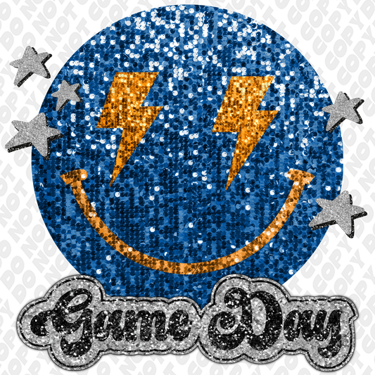Light Blue Yellow Glitter Game Day Smiley