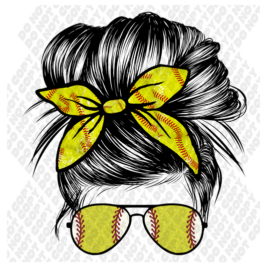 Softball Messy Bun DTF Transfer