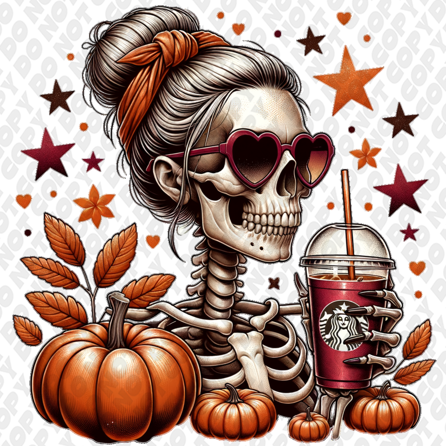 Pumpkin Fall Skeleton Coffee DTF Transfer