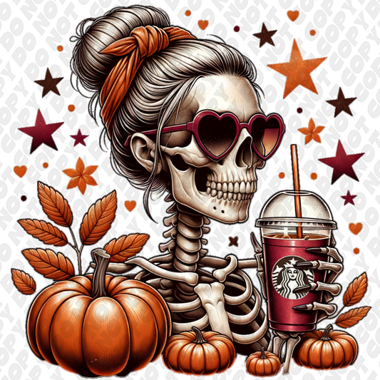 Pumpkin Fall Skeleton Coffee DTF Transfer