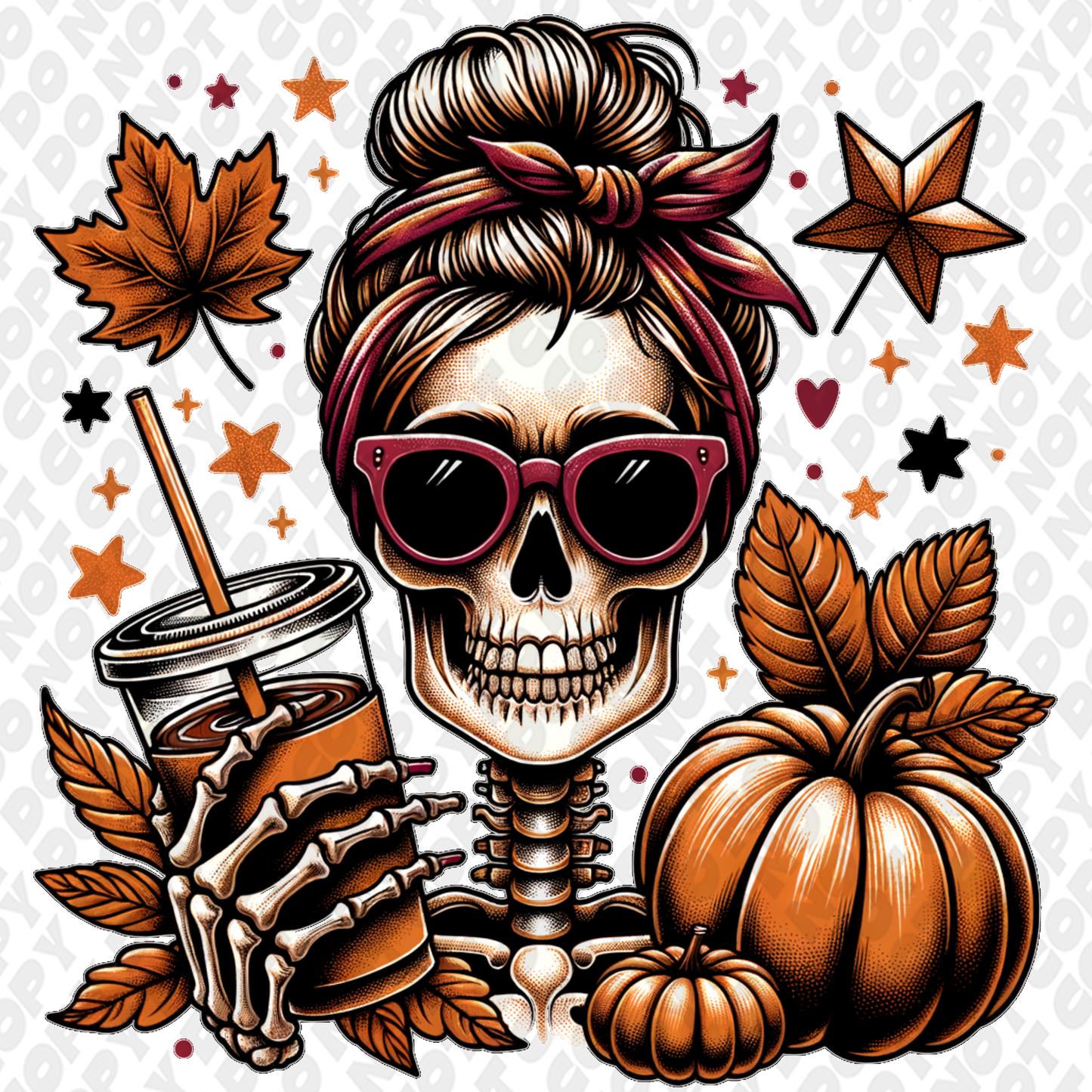 Pumpkin Fall Skeleton Coffee DTF Transfer