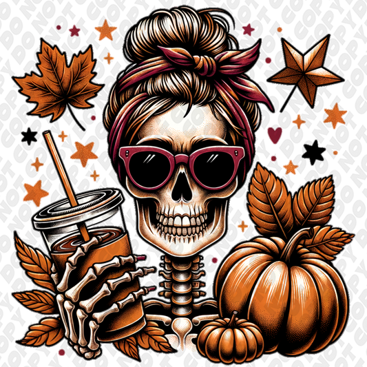 Pumpkin Fall Skeleton Coffee DTF Transfer