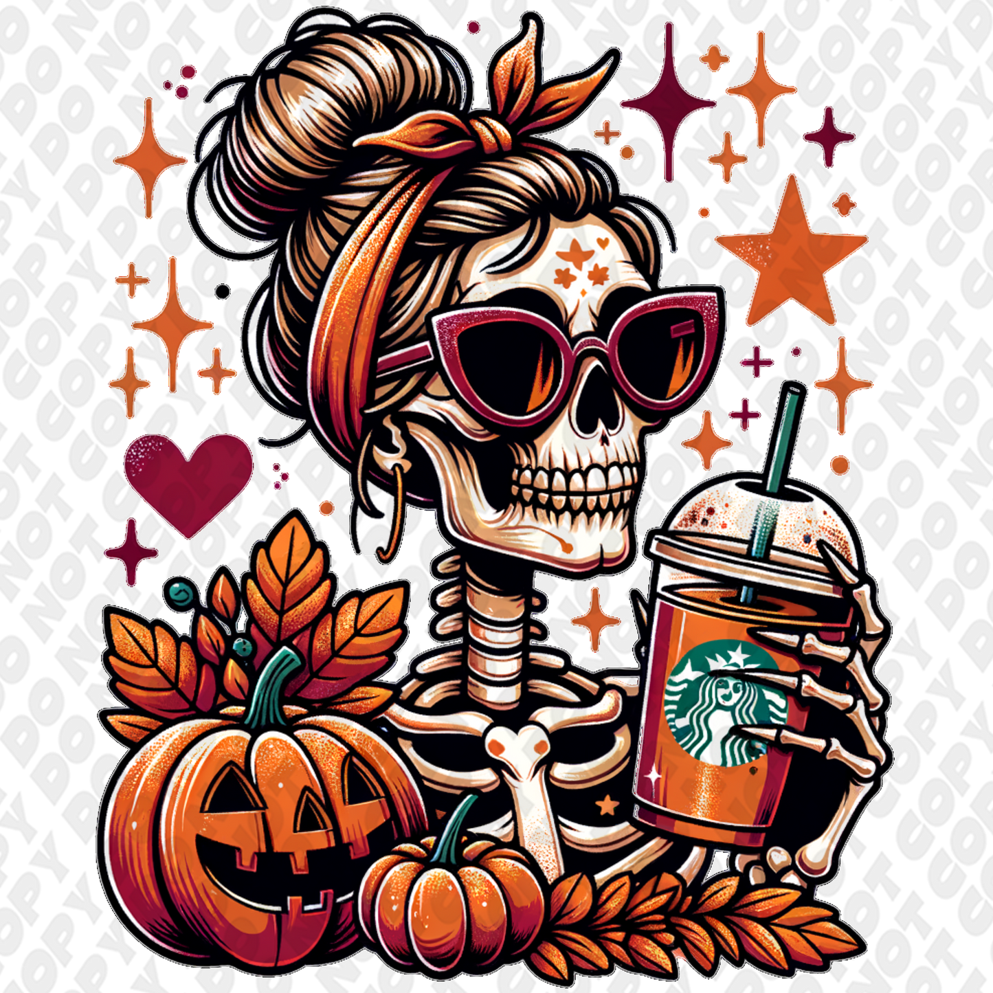 Pumpkin Fall Skeleton Coffee DTF Transfer