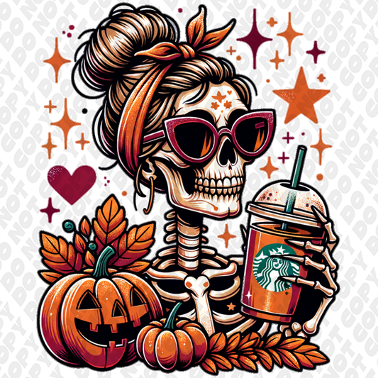 Pumpkin Fall Skeleton Coffee DTF Transfer