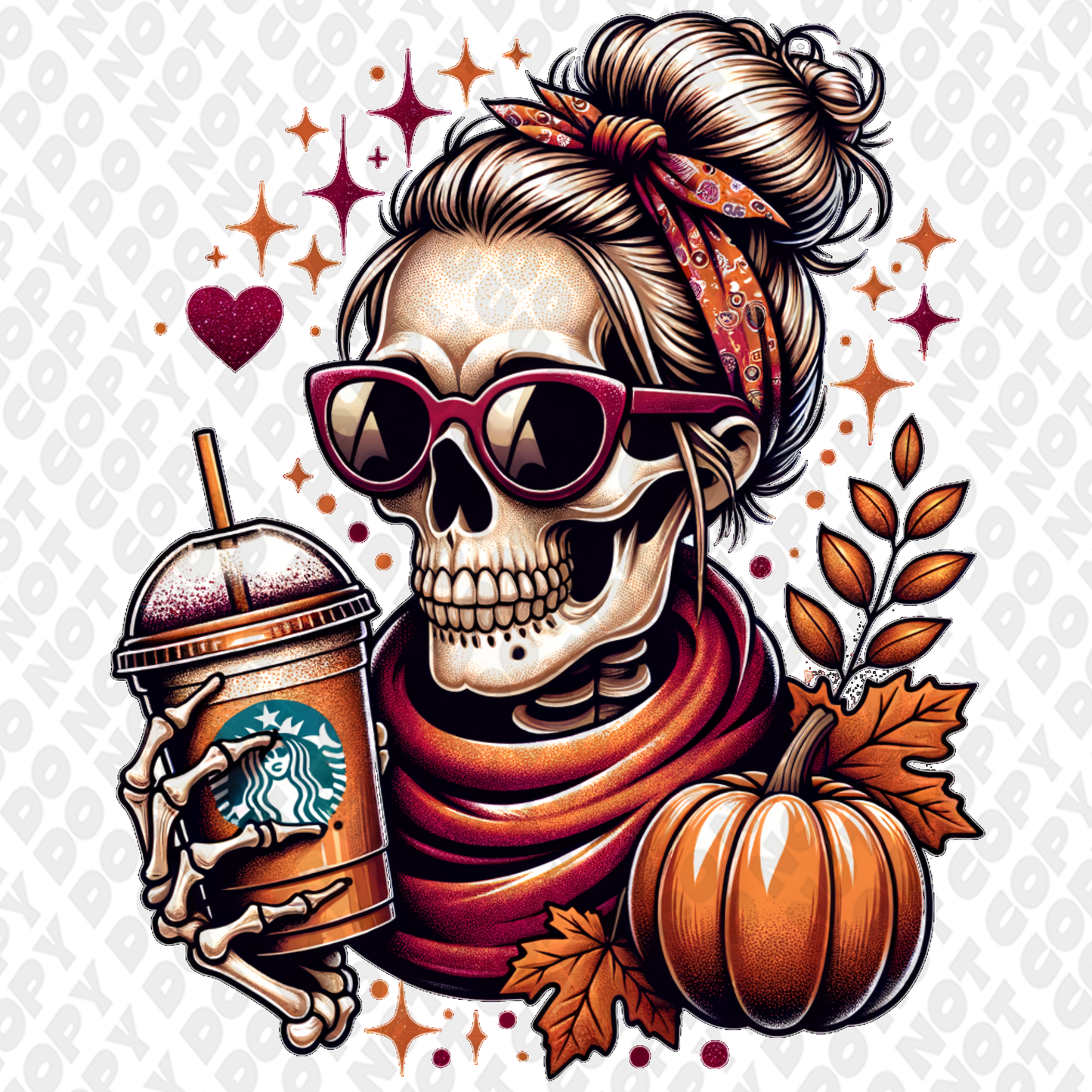 Pumpkin Fall Skeleton Coffee DTF Transfer