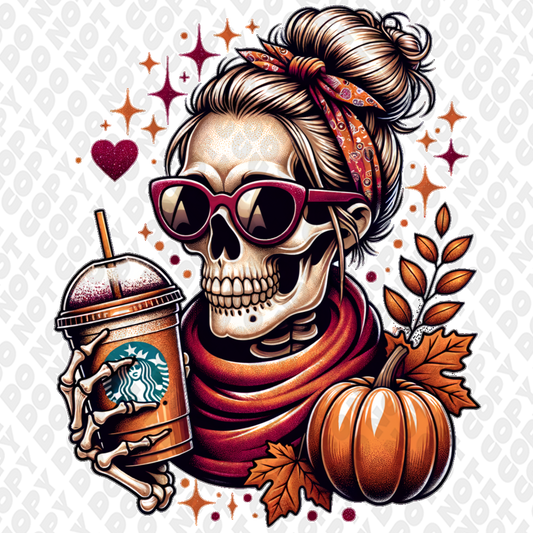 Pumpkin Fall Skeleton Coffee DTF Transfer