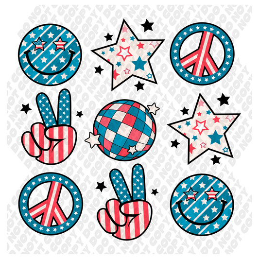 Fourth of July Peace Disco Stars Transfer