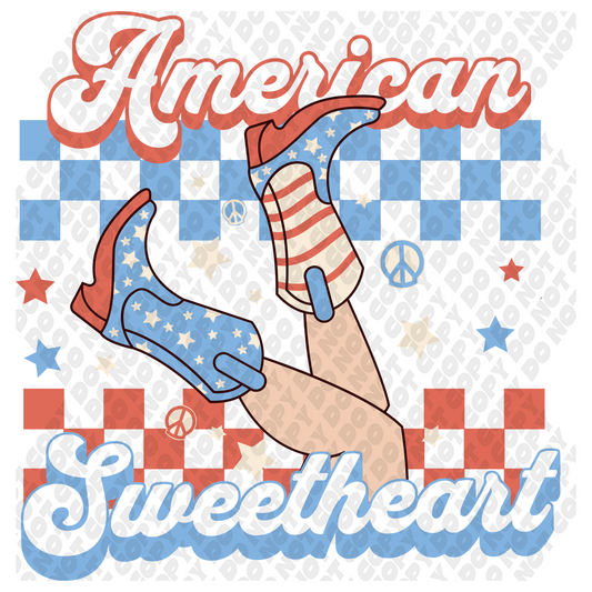 All American Sweetheart Cowgirl 4th of July DTF Transfer